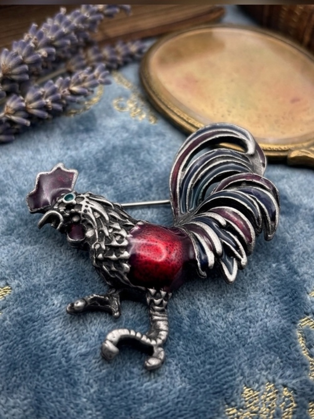 Vintage Enamel Rooster Brooch